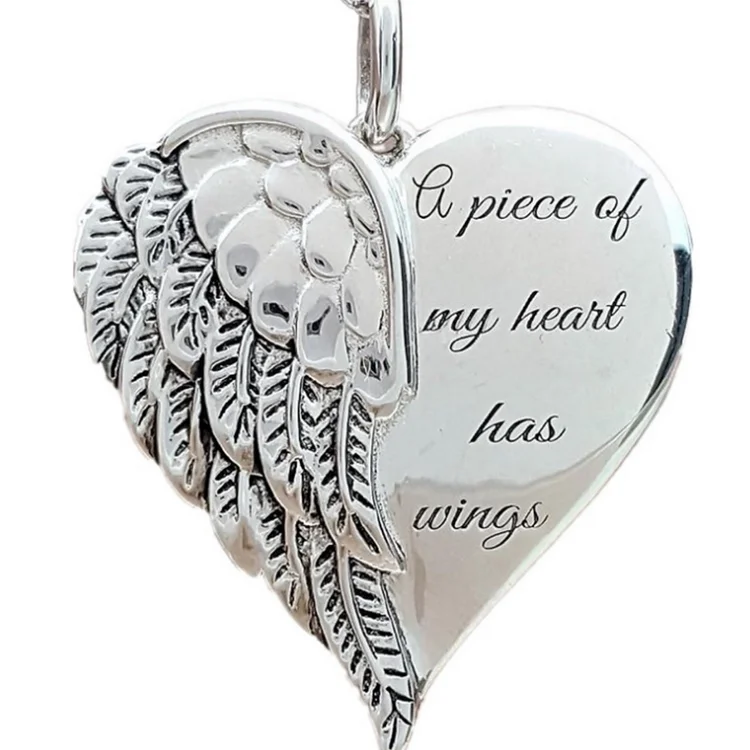 

Wholesale silver heart shape angel wing lettering necklace for girl