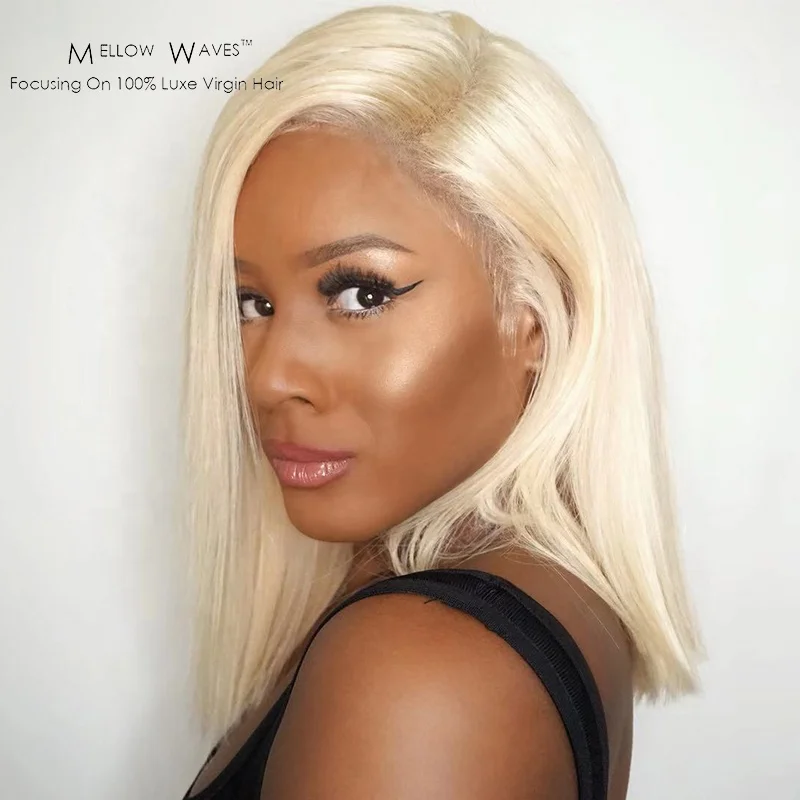 

Mellow waves 613 wigs short bob human hair wig 613 blonde lace front wig Remy Peruvian hair fashion style, 613# front lace wig blonde