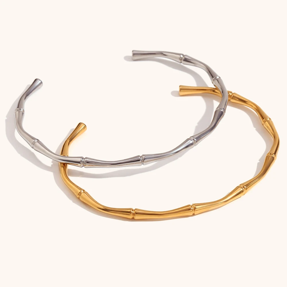 

Ding Ran 2023 New Fashion Bamboo Shape Bangle Gold Plated Stainless Steel Bracelet Jewelry