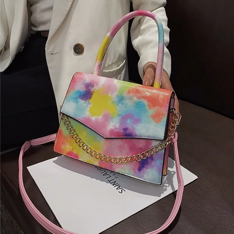 

New Fashion Gradient Colorful Rainbow Shoulder Bag ladies chain jelly big button handbag Furry Purses for Women, As color show or customized color