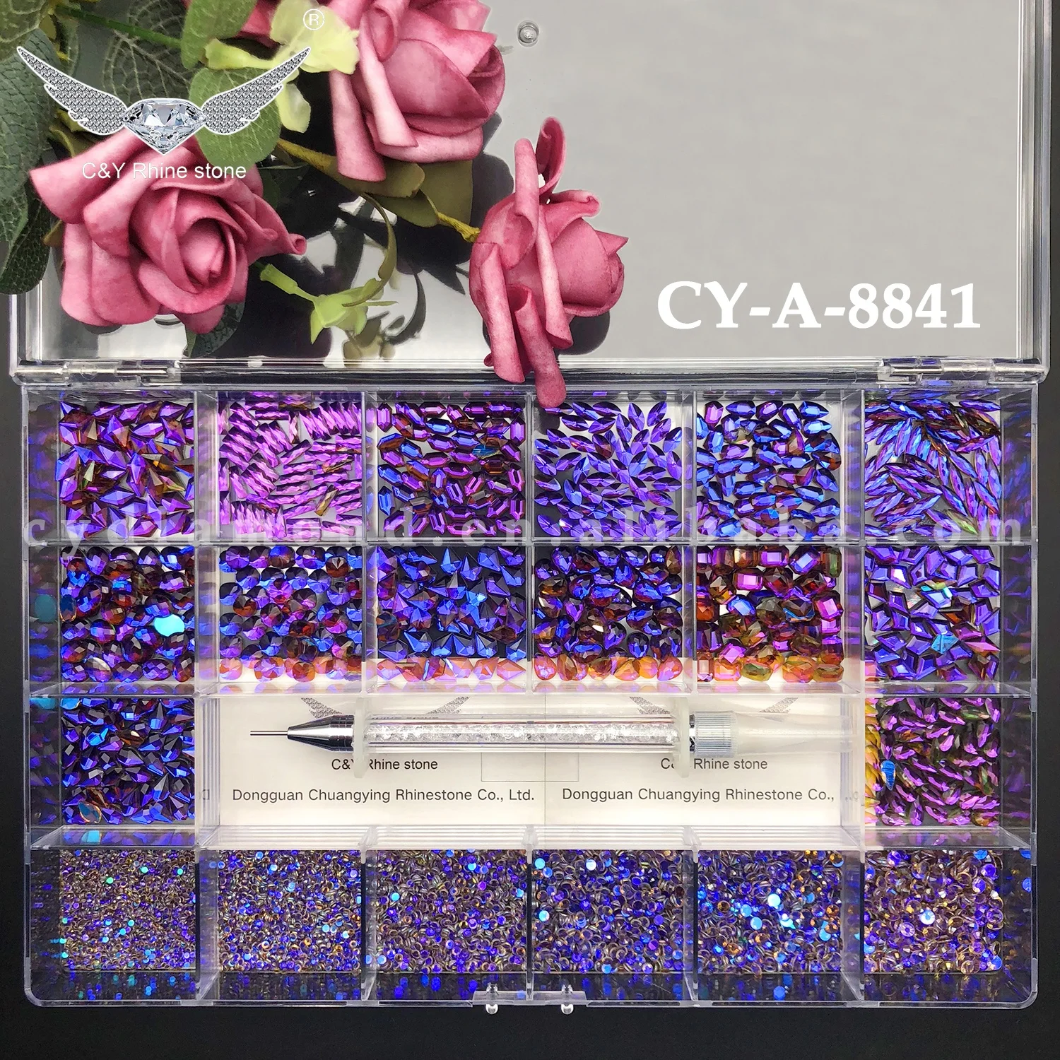 

C&Y Nail Glitter Art Charms Clear Purple Cristals Stone Bling Shape Rhinestone Kit Flat Back Rhinestones