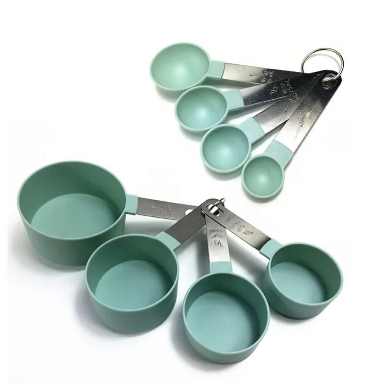

8 Pcs Engraved Measurement Stainless Steel Plastic Kitchen Measuring Cups Spoons Set for Measuring Liquid Cooking Baking