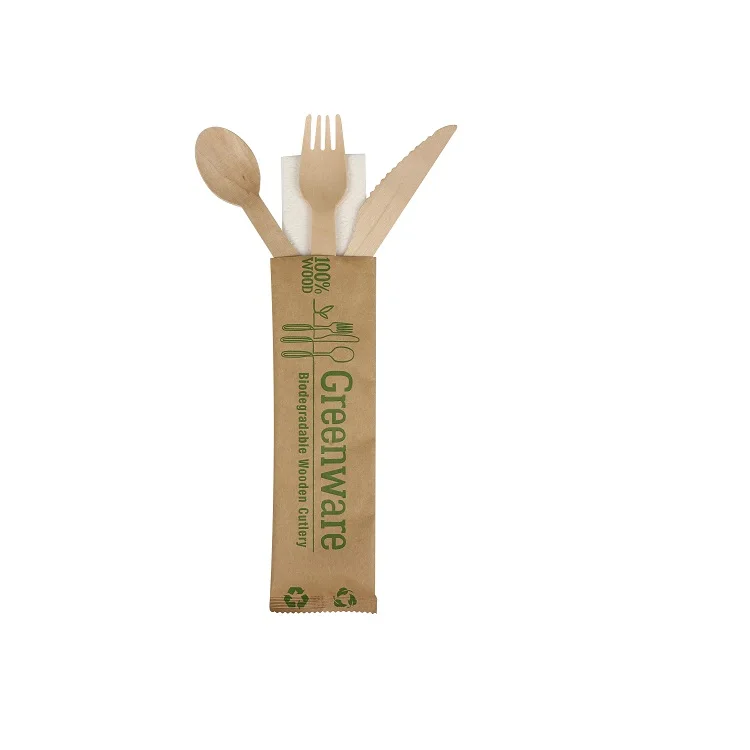 

4pcs Eco-friendly camping barbecue picnic party disposable wooden spoon and fork flatware/cutlery set, Natural wooden