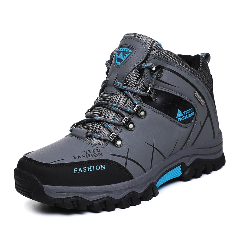 

Men's boots winter high-heeled waterproof leather men's winter snow hiking shoes outdoor hiking shoes large size, Pictures