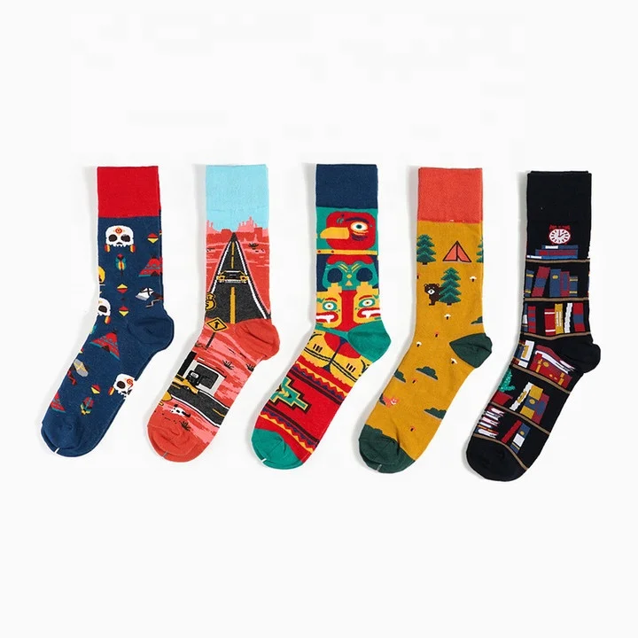 

Wholesale Literature And Art Retro Trees Wave Books Funny Cotton Unisex Crew Socks, As pic