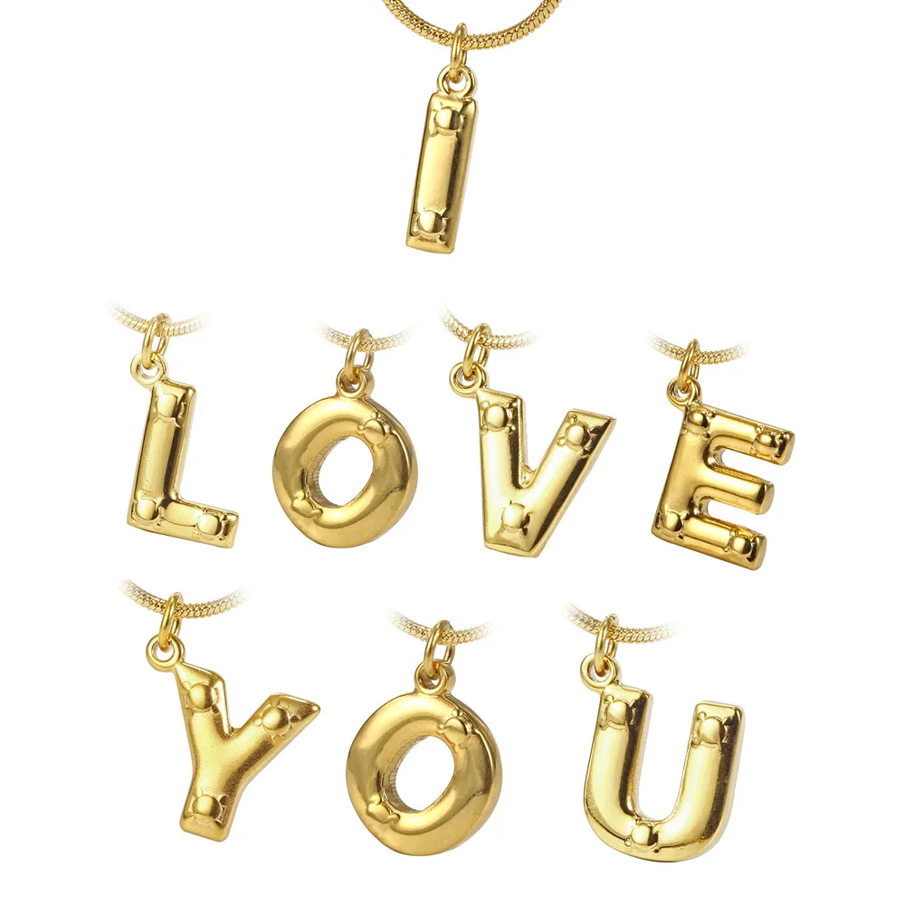 

Wholesale Fashion Gold Plated Charm Pendant Stainless Steel Custom Initial 26 A-Z Letter Name Necklace for Unisex, As picture