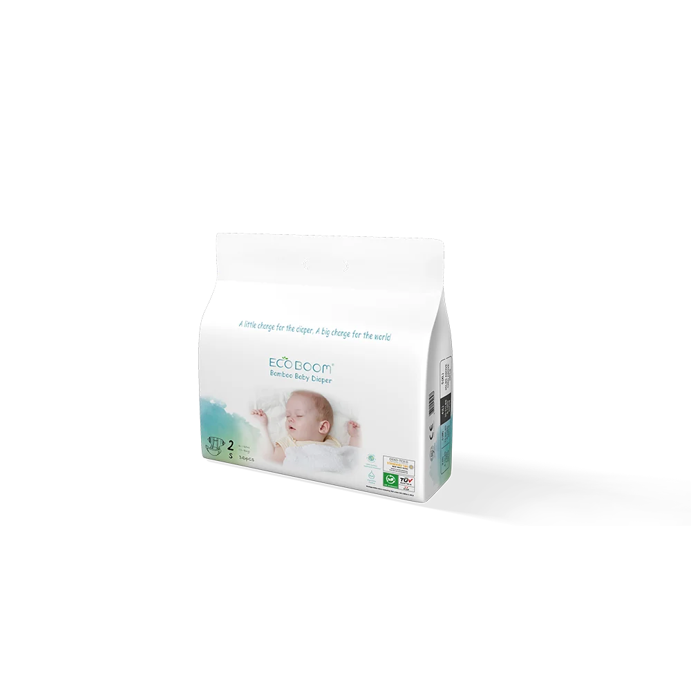 

ECO BOOM 36 Count S size diapers baby bio eco nappies organic bamboo diaper baby plant based diapers, Pure white