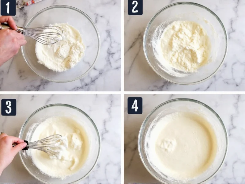 Step-by-step whipped cream preparation stages in mixing bowl