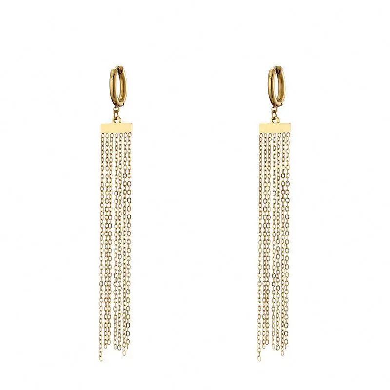 

Hot Sale Unique Design Women's Gold Plated Long Tassle Threader Dangle Earrings