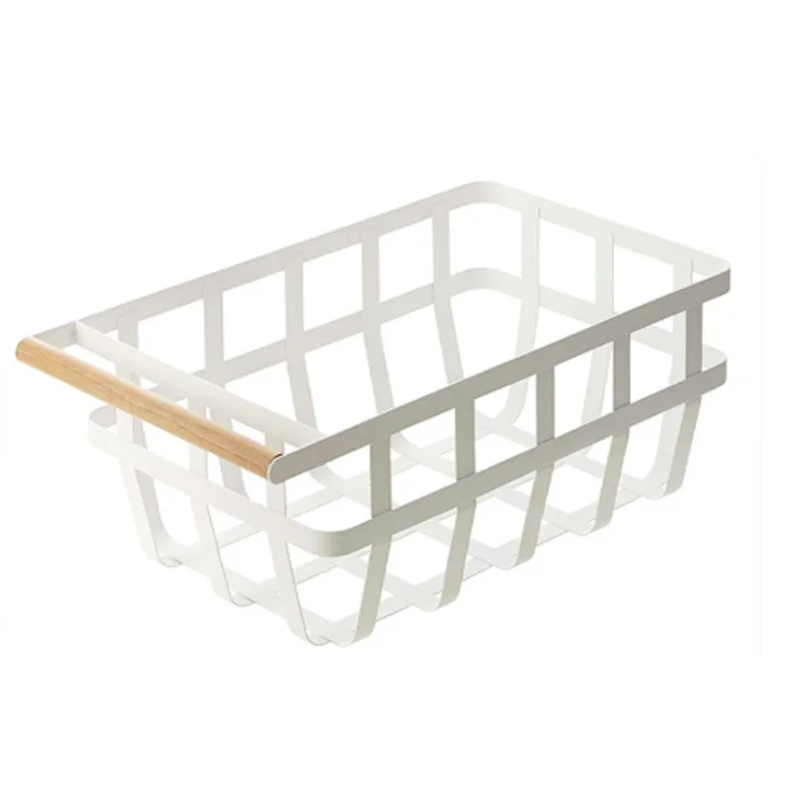 

New Product Rectangular steel Metal Iron Basket Storage Basket with wooden handle