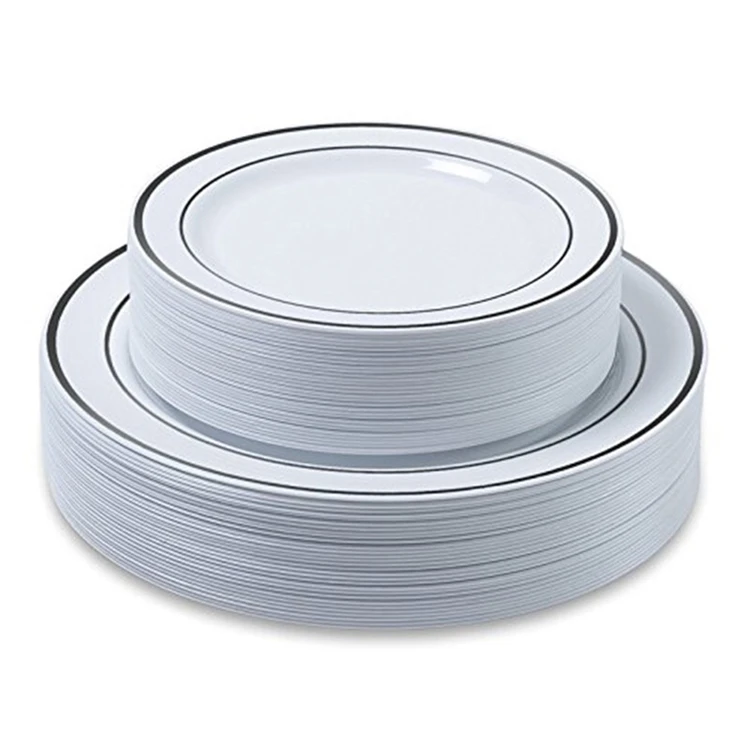 Cheap Silver Rim White Disposable Plastic Plate In Wholesale Buy