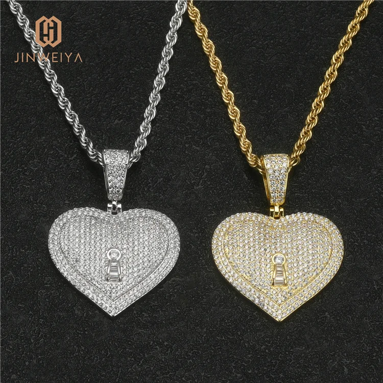 

JWY jewelry copper custom pendant charm heart necklace pendant iced out hip hop for men