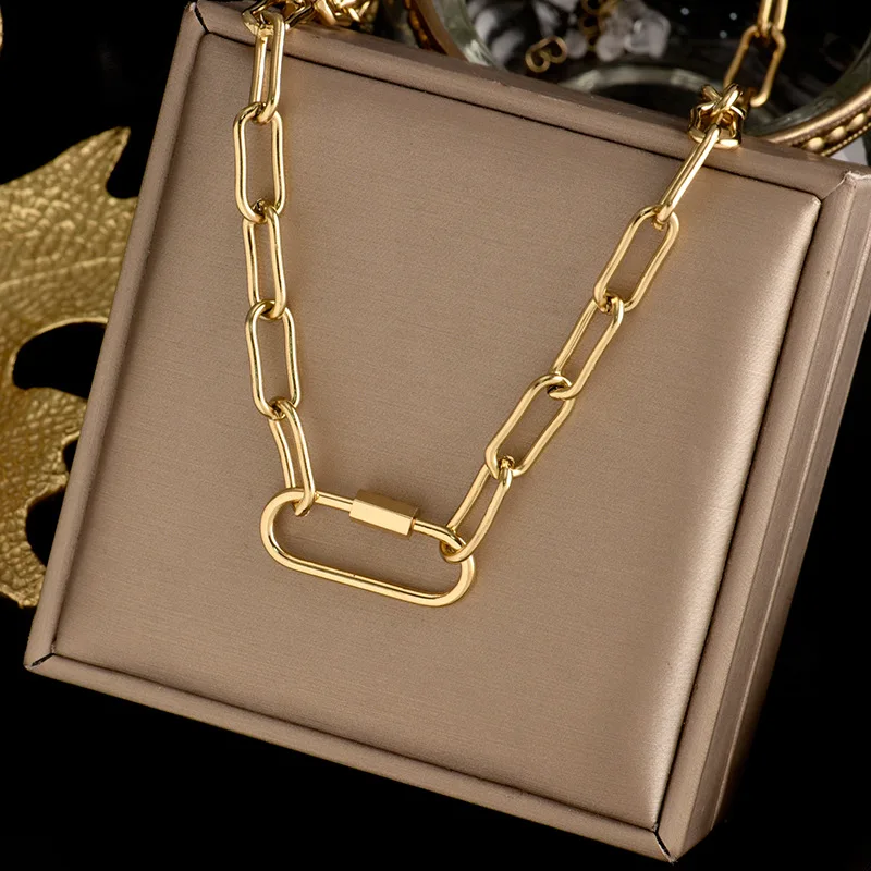 

2022 Trendy Hot Selling 18K Gold Plated Charm Jewelry Stainless Steel Choker Pin Pendant Clavicle Necklace For Men And Women, Picture color