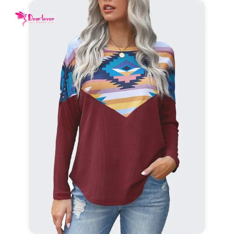 

Wholesale Aztec Pullover For Women Burgundy Long Sleeve Oversized Crew Neck Sweatshirts