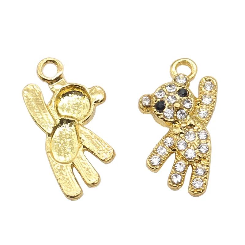 

Small MOQ DIY cute 20*11mm baby bear charms pins gold bear baby rhinestone charm pendant for islam babies pins