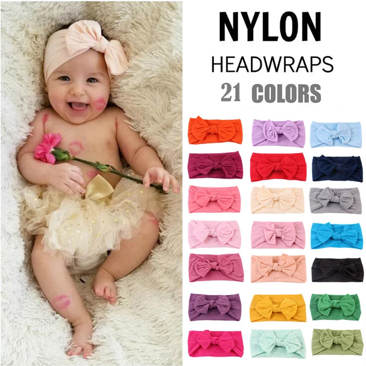 

Wholesale 22 styles Hot sale Macarons hair tie headband baby hair accessories cute nylon hairbands with bow