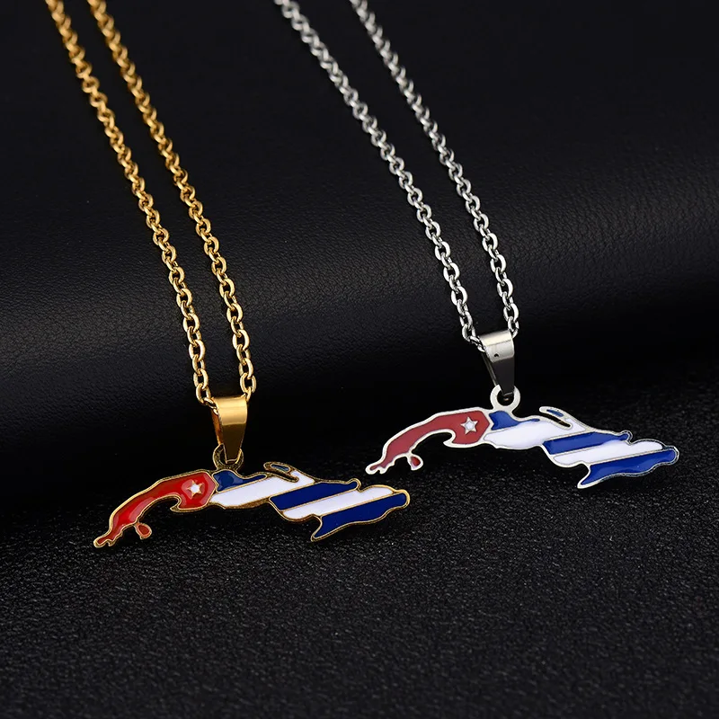 

New arrival gold cuba map pendant stainless steel necklace for woman, Silver color