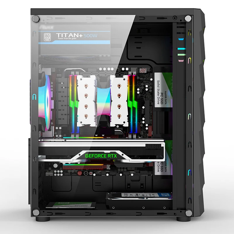 

High Level Computer Case TB003 ATX Gaming PC Case With Glass RGB Strip, Black/color