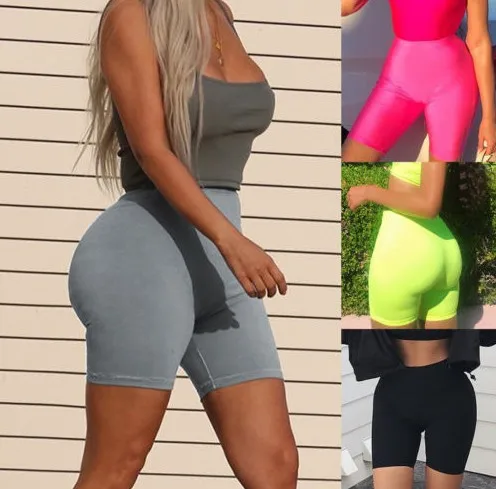 

Women Biker Shorts High Waist Elastic Skinny Short Female Solid Color Fitness Gym Shorts Sports Push Pant Breathable yoga pants