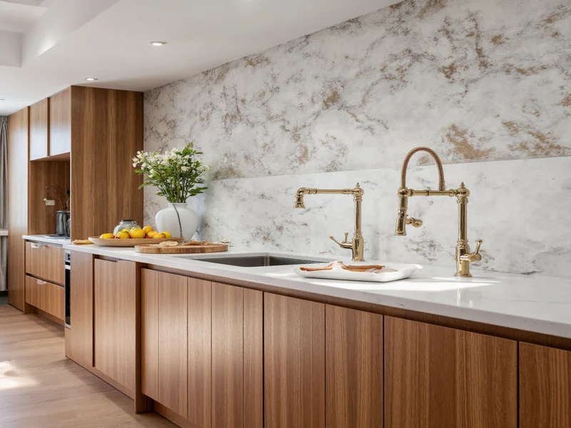 Custom crafted kitchen with integrated artisanal tap fixtures
