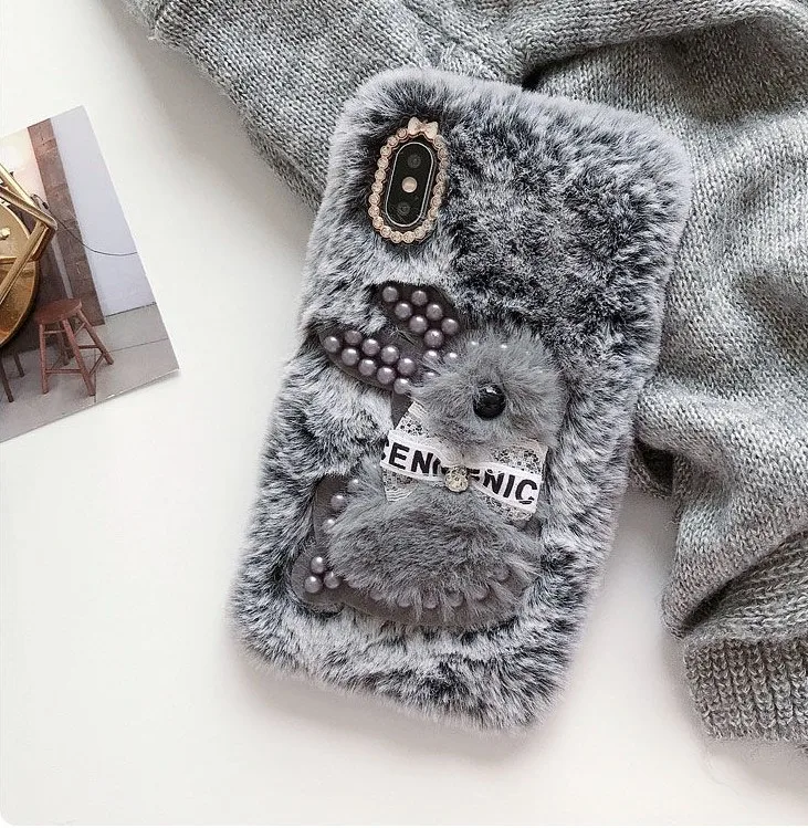 

Lovely Rabbit Bear Fur Plush camera diamond Mink Cute Furry Soft TPU hair Back Cover Phone case for iPhone 11 pro max, Multiple fur plush pearl tpu winter phone case for iphone 11