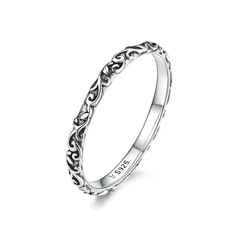 

Engraved Pattern Ring Real 925 Sterling Silver Black Tibetan Silver Small Finger Rings Unisex Fine Jewelry