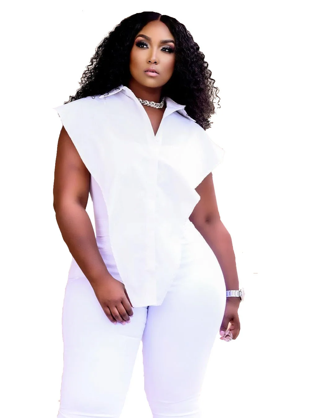 

Best Sellers Solid Color Women Clothes Shirts Plus size women sexy Turn-Down collar summer fashion sleeveless shirt top