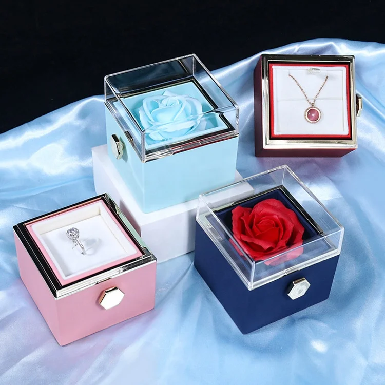 

Valentines Day Gift Soap Rose Flower Box Ring Rotating Rose Jewelry Box For Girlfriend