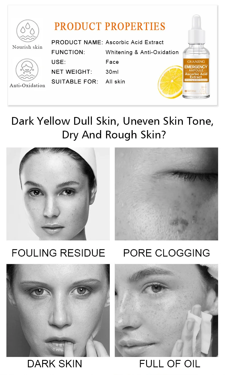 Guanjing Whitening Glow Facial Serum Deep Nourishment Ascorbic Acid