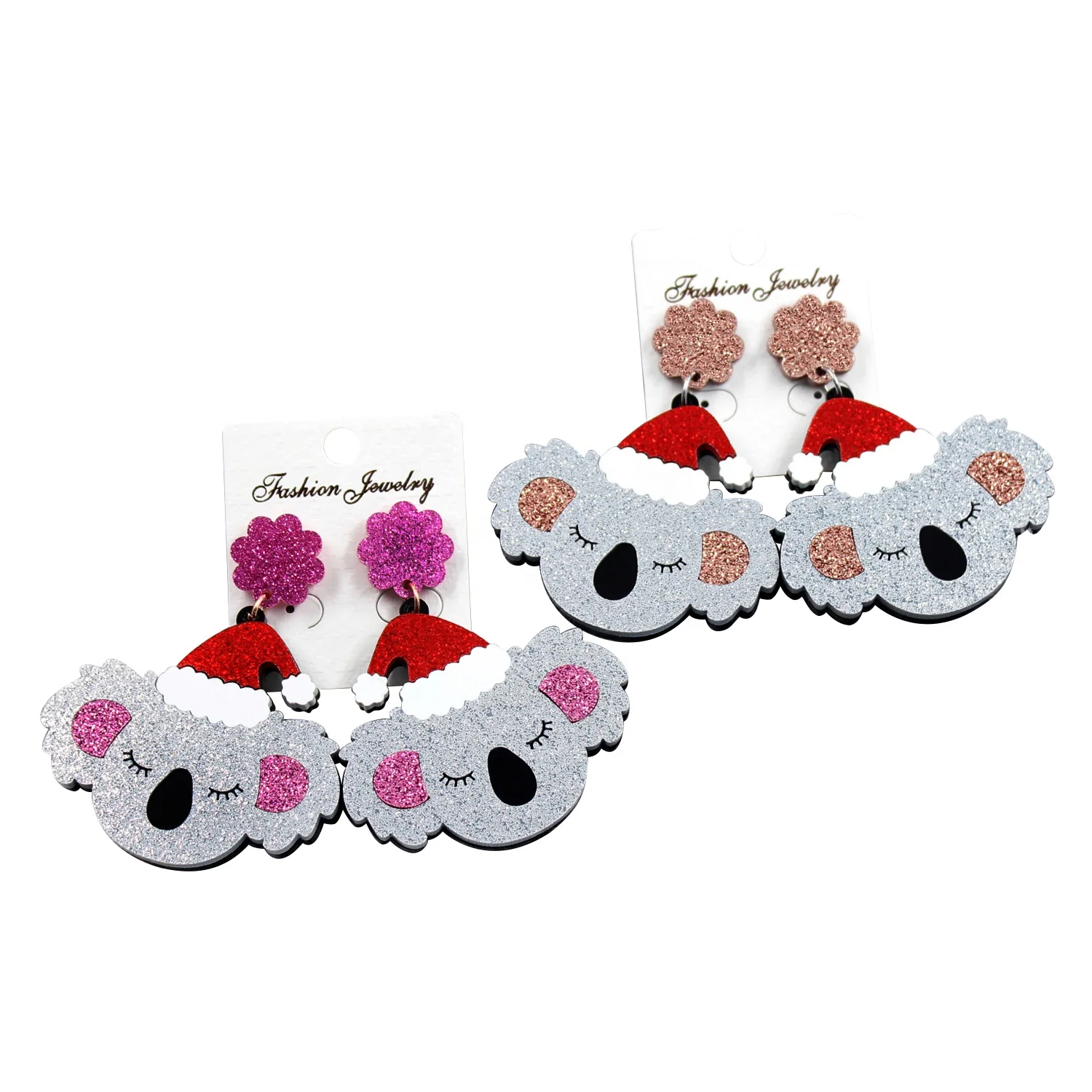 

HP036 50mm Acrylic Christmas Koala Dangle Earring X-mas Red Hat Koala Earrings