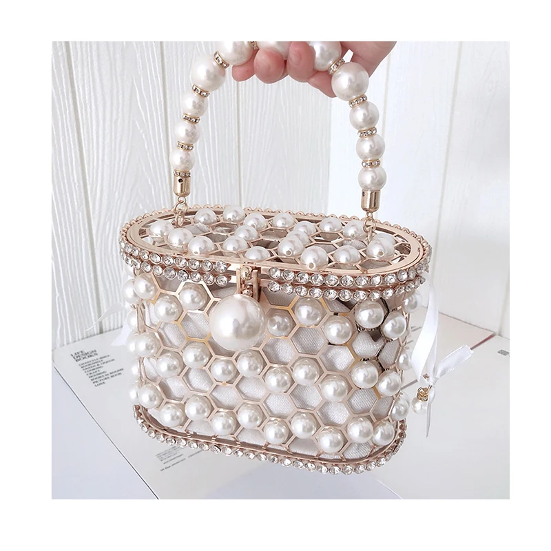 

Diamonds Basket Evening Clutch Bags Women 2021 Hollow Out Beaded Alloy Metallic Cage Handbags And Purses Ladies Dinner Fashion