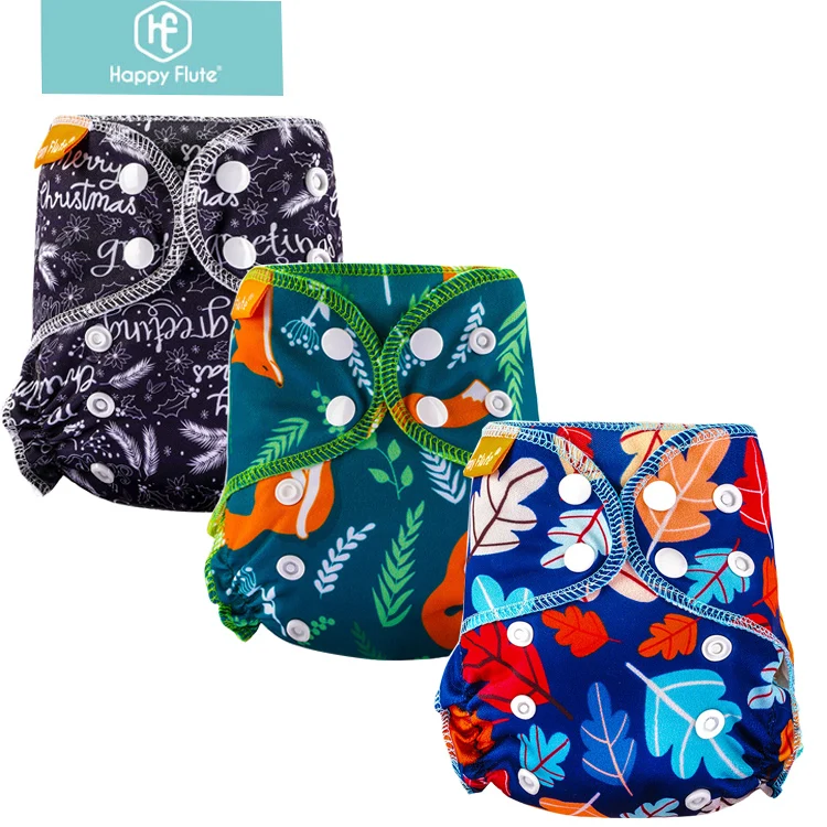 

Happyflute Organic Cotton Newborn Diapers AIO Cloth Diaper Printed Reusable Cloth Diaper, Many designs