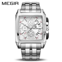 

Megir 2018 Brand Luxury Watch Man Square Quartz Chronograph Date Military Men Business Waterproof Stainless Steel Watch