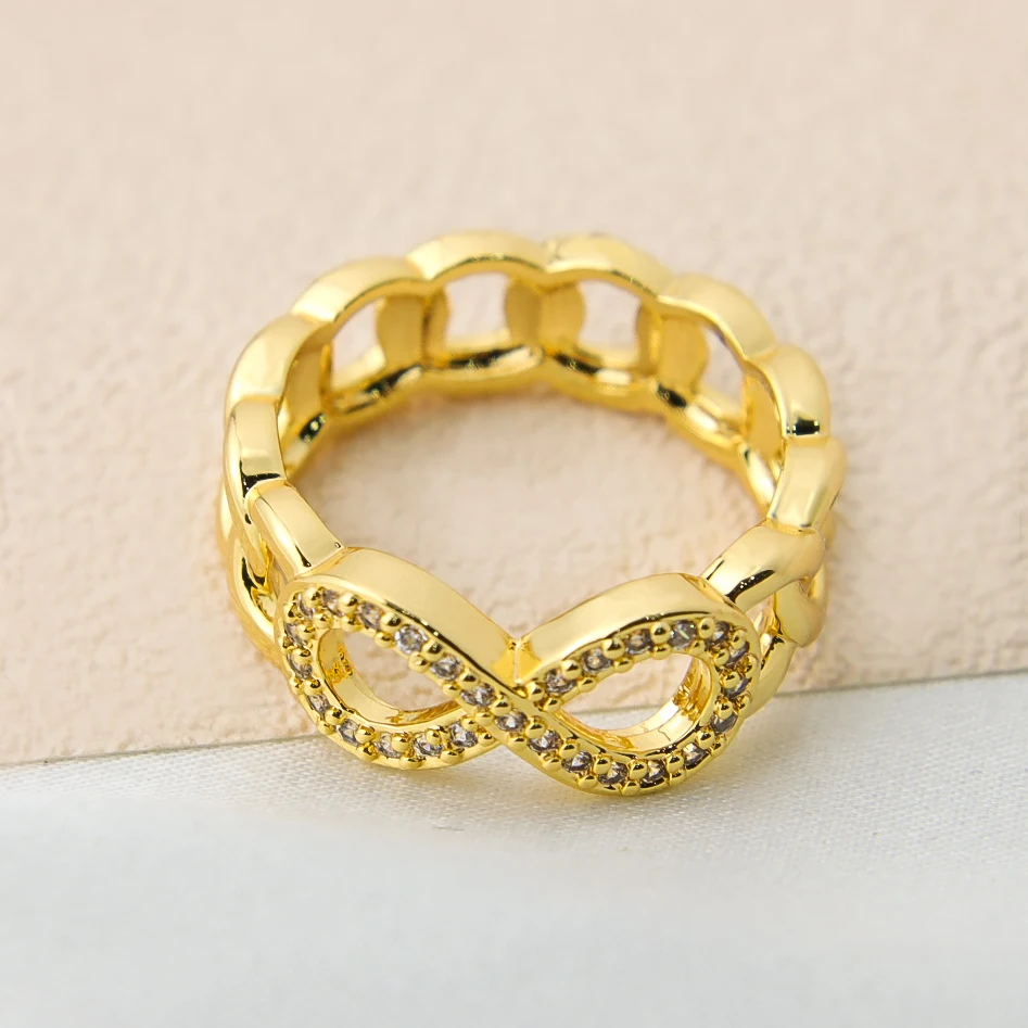 

Wholesale Jewelry Brass Digital Zircon Rings women Gold Dainty Infinity Ring