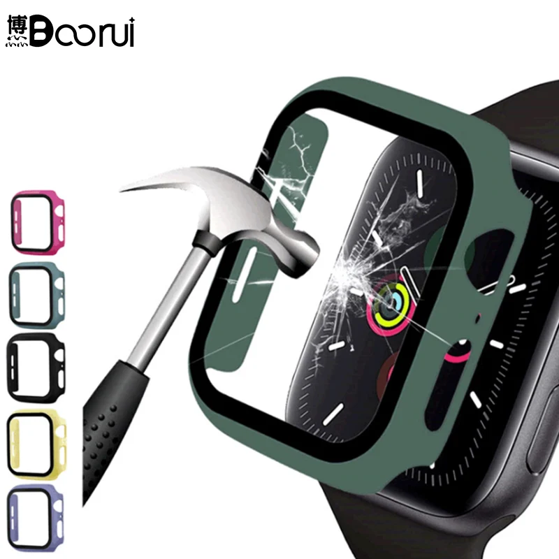 

BOORUI Watch Accessories protection tempered hard Cover for apple watch case luxury 38mm 40mm 42m Case for Iwatch With Glass, Black , gold, silver, etc.