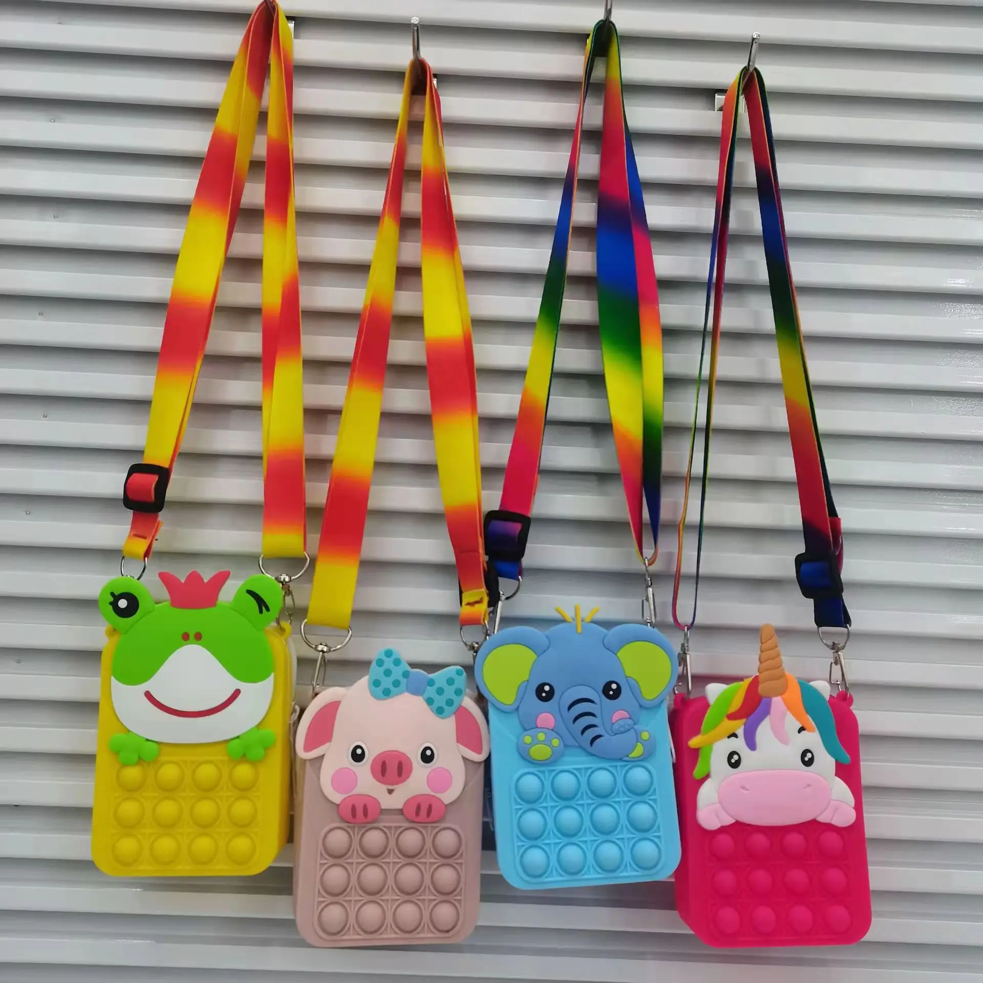 

children Kids fidget popit cross body shoulder bag handbags push silicone Animal frog unicorn elephant pig pop it coin purses