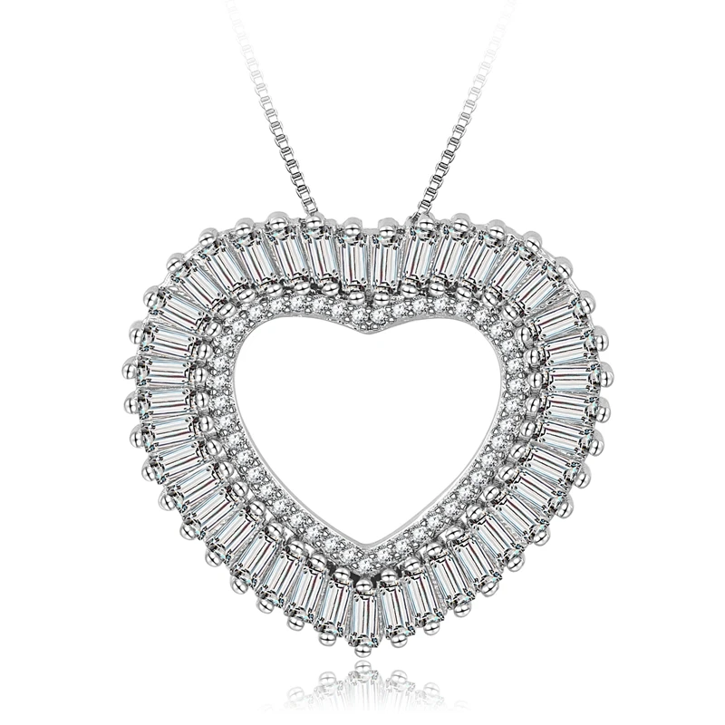 

Good Quality Brass Material Heart Charm Pendant Micro Pave Zircon Fancy Necklace, Silver color