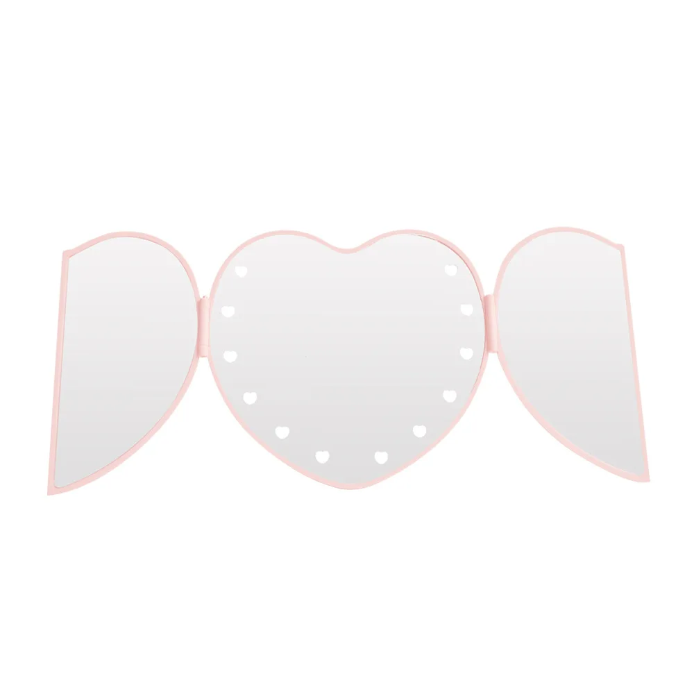 

Trifold Heart Shaped Led Lights Travel Cute Compact Mirror