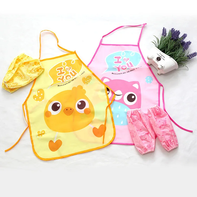 

Cute cartoon children's apron, children eat and learn to draw, waterproof and antifouling smock with hand sleeves