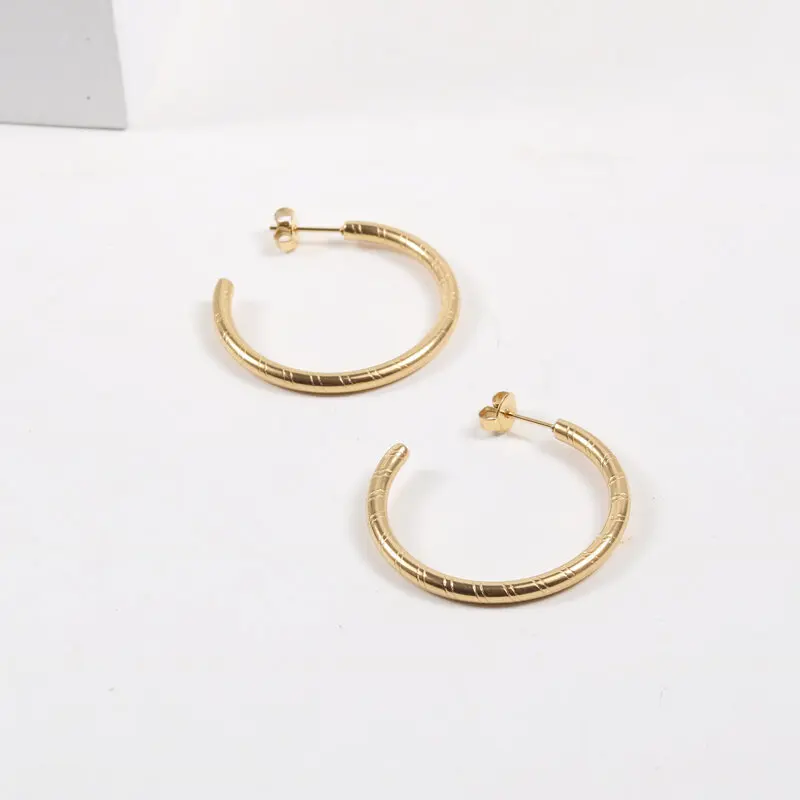 New Trendy Earring 18K Gold Plated Big C Hoop Earrings for Women Stainless Steel Earrings Wholesale