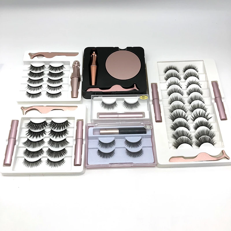 

Wholesale Magenetic Mink False Eyelash Kit Magnetic Eyelashes with Eyeliner Set Factory Outlet Premium Magnet Lashes