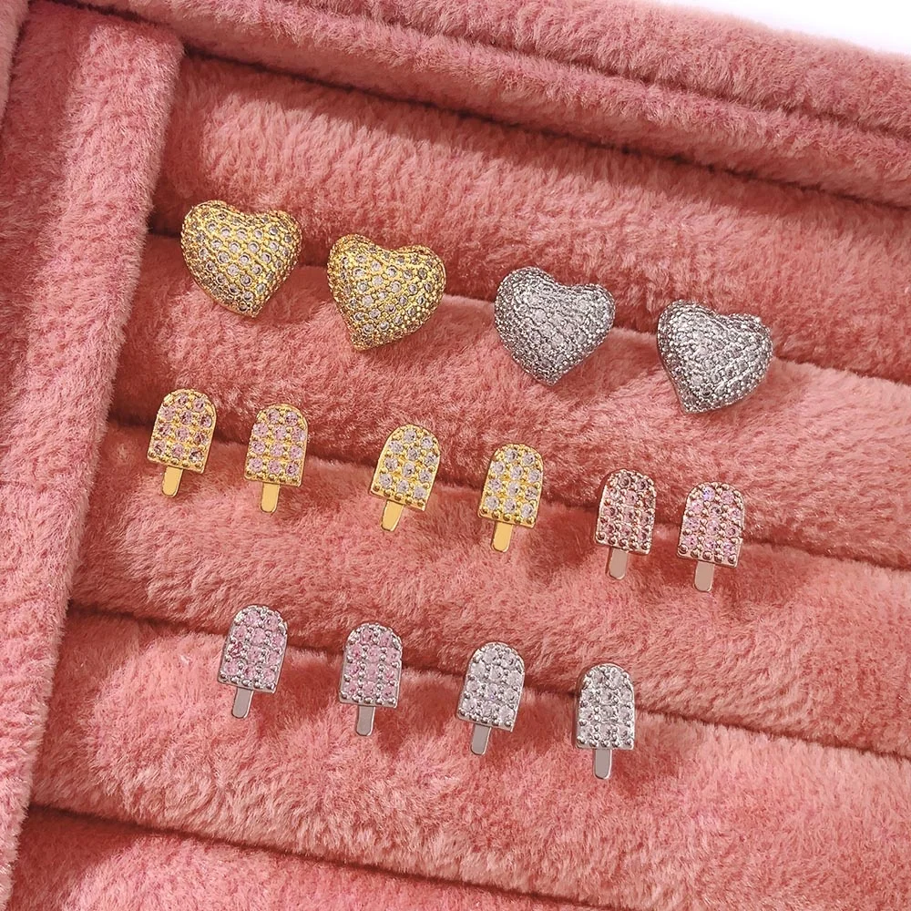 

fashion statement women stud earrings hypoallergenic heart shape ice cream earrings studs 925 sterling silver jewelry, Picture