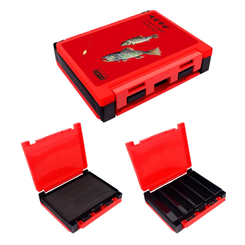 

fishing accessories lure hook boxes storage double sided fishing tackle box, Green,blue,white,red