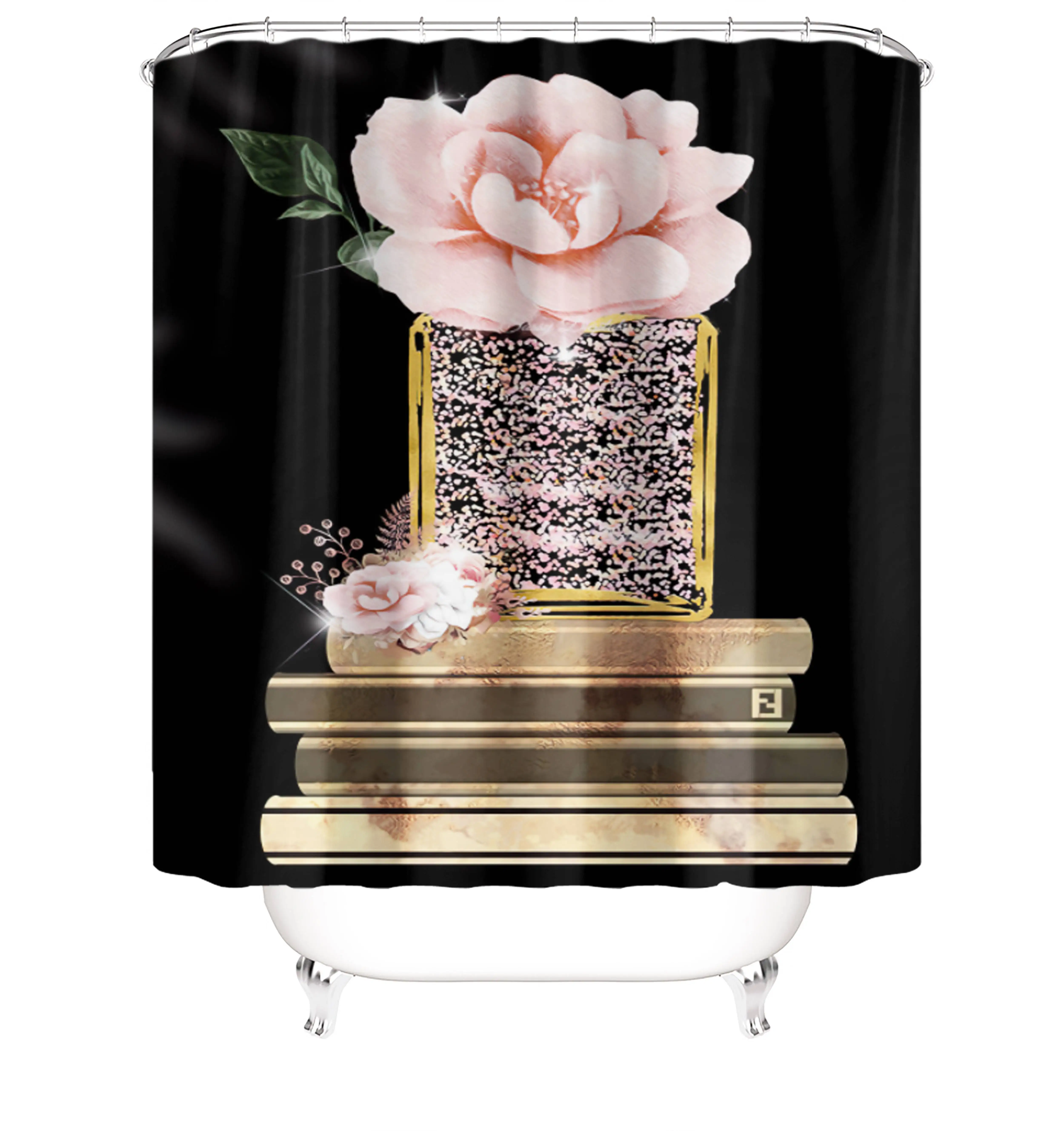 

High quality 3d digital printed designer logo waterproof bathroom luxury shower curtain