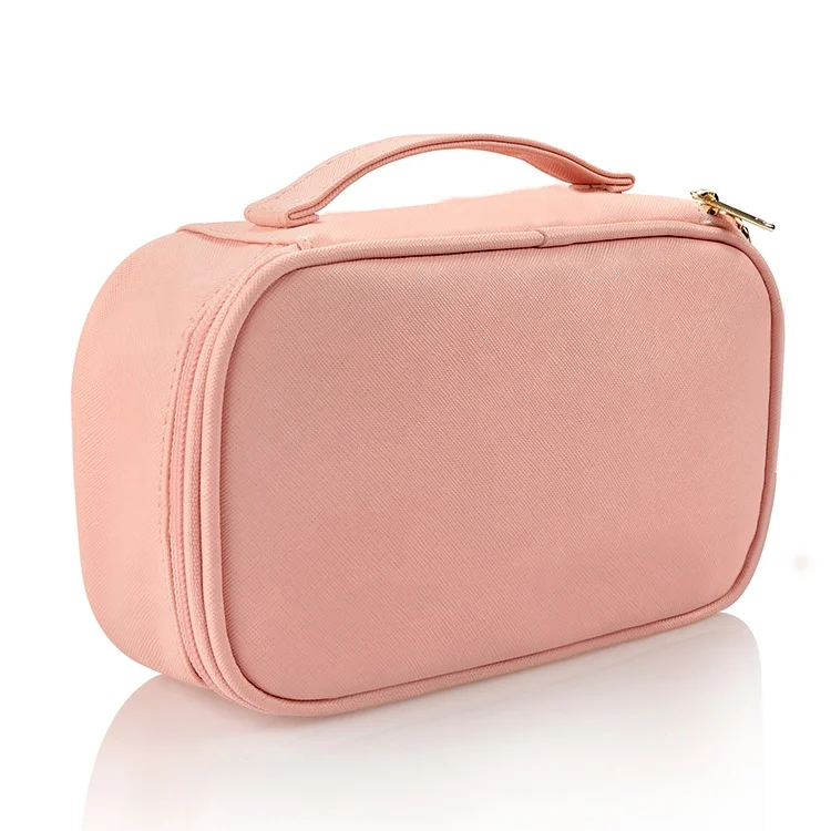 

2021 New Single Layer Small Pink PU Portable Waterproof Travel Cosmetic Beauty Case Pouch Makeup Bag