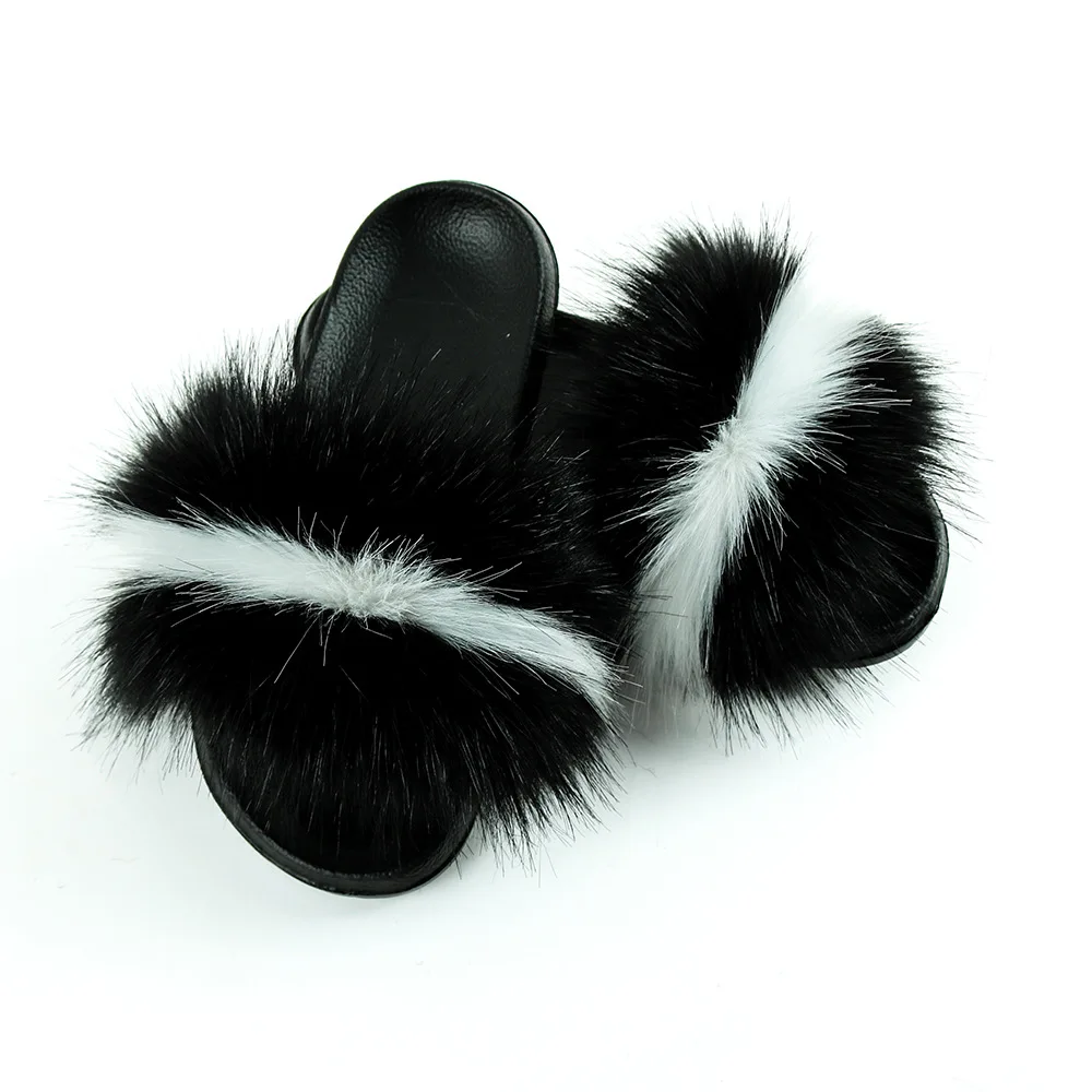 

wholesale fashion fluffy fur slippers for women and ladies outdoor plush faux fur slides footwear ladies sandals