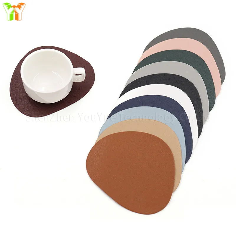 YY  Vintage Design Oval Leather Coaster Washable Table Top Protector