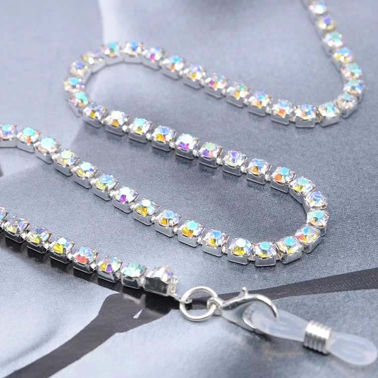 

Mask Chain Holder Multi Colors Bling Crystal Rhinestone Face Mask Eye Glass Chain Holder, Silver cup chain + crystal ab rhinestone