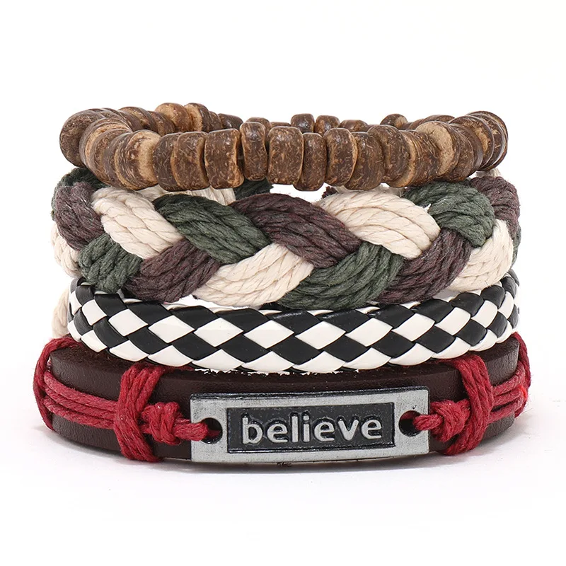 

Minimalist Leather Charm Bracelet Set Beads And Woven Braided Leather Bracelets Sets