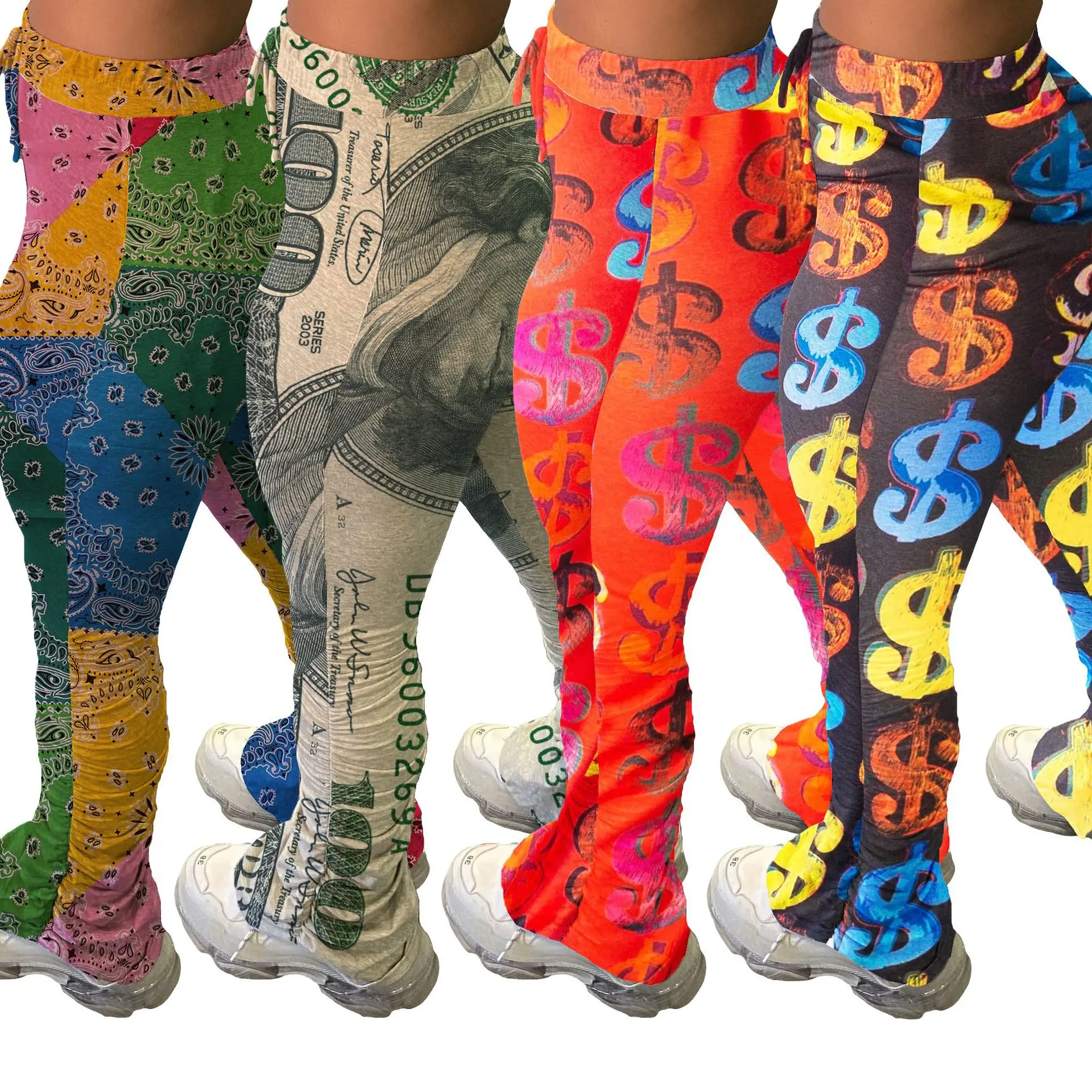 

Fashion casual printed pleated sweater casual trousers graffiti print trousers, 8 colors